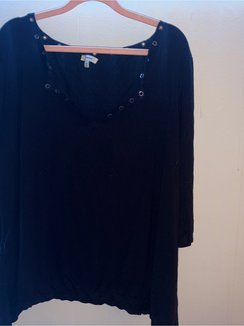 Women’s Black Alternative V-Neck Top with Eyelet Trim